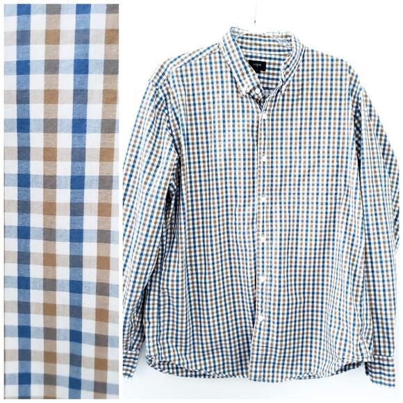 J. Crew Blue Brown Plaid Check Long Sleeve Shirt Men XL Xlarge Button Down Shirt - Picture 1 of 7